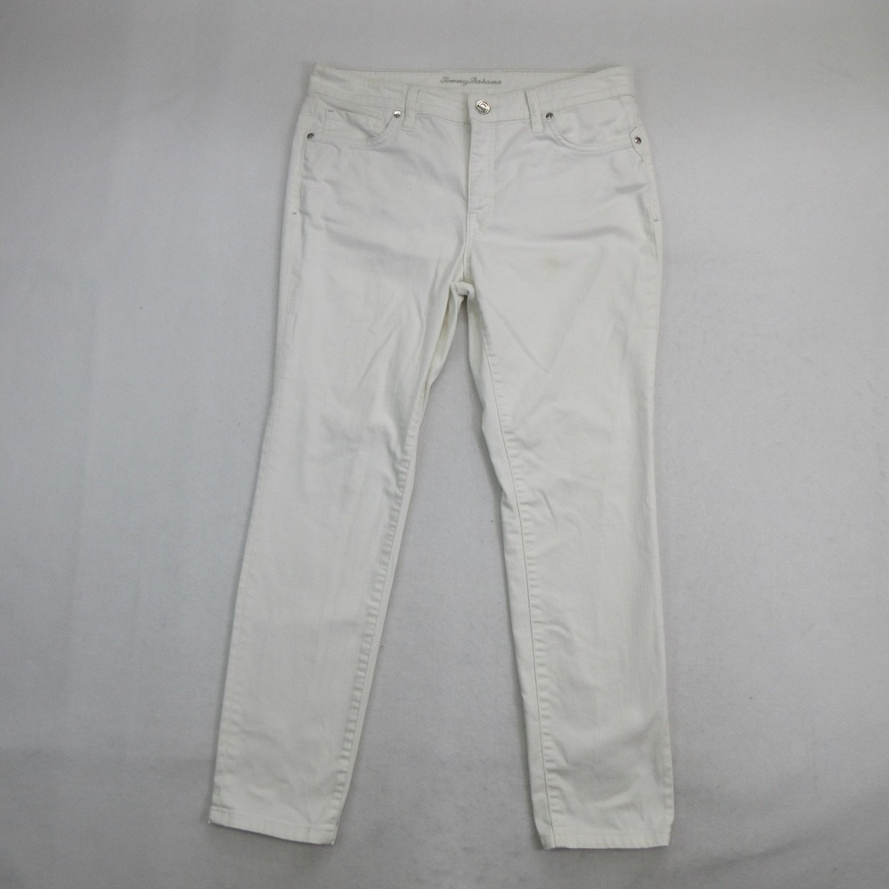 Tommy Bahama Women Jeans 8 28 Ella Twill High Rise Ankle Stretch White Solid
